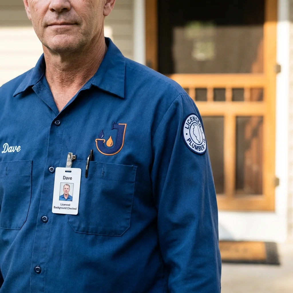 Licensed plumber showing ID badge in Saint Johns, MI