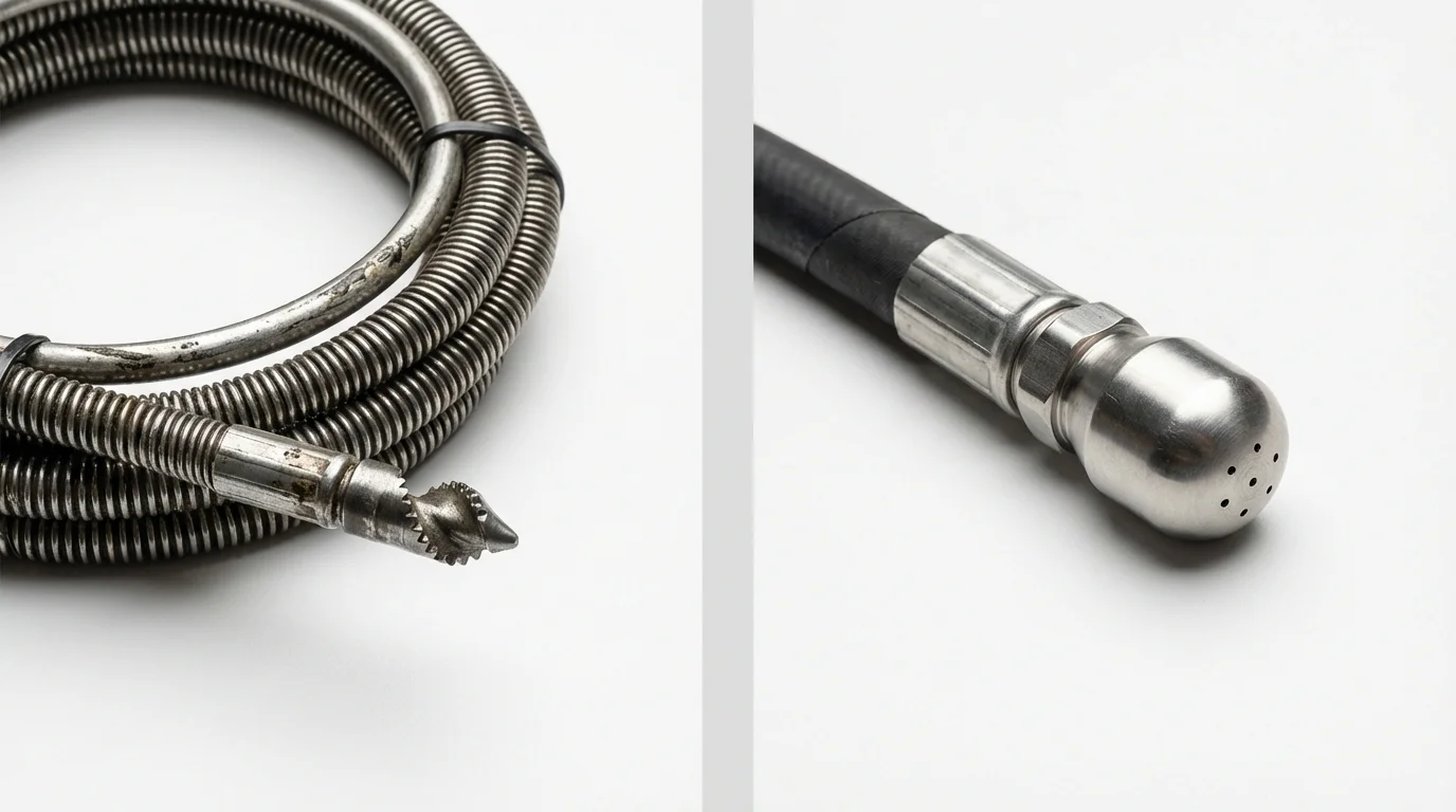Drain snake cable and hydro jetting nozzle used for drain cleaning in Saint Johns, MI
