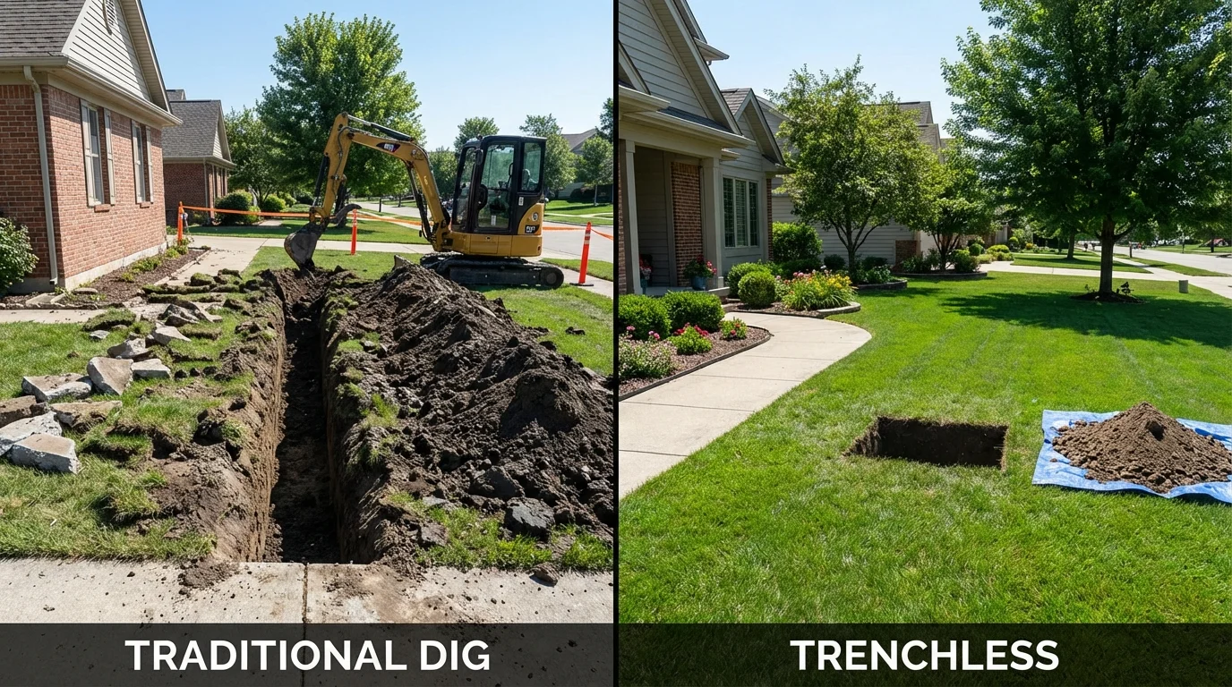 Trenchless sewer repair with minimal yard damage versus traditional excavation in Saint Johns, MI